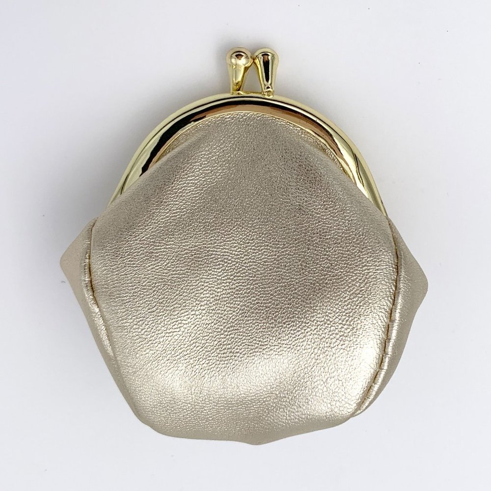 Vintage-style Mini Leather Coin Purse - Pearlized Champagne